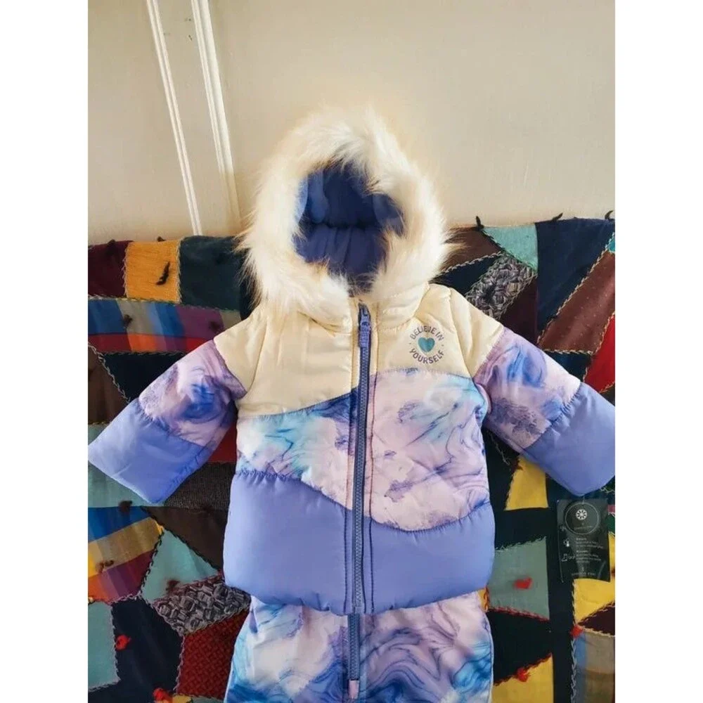 London Fog Baby Girls 2-Piece Snowsuit  Jacket Bib Pants 12 Months Purple Marble